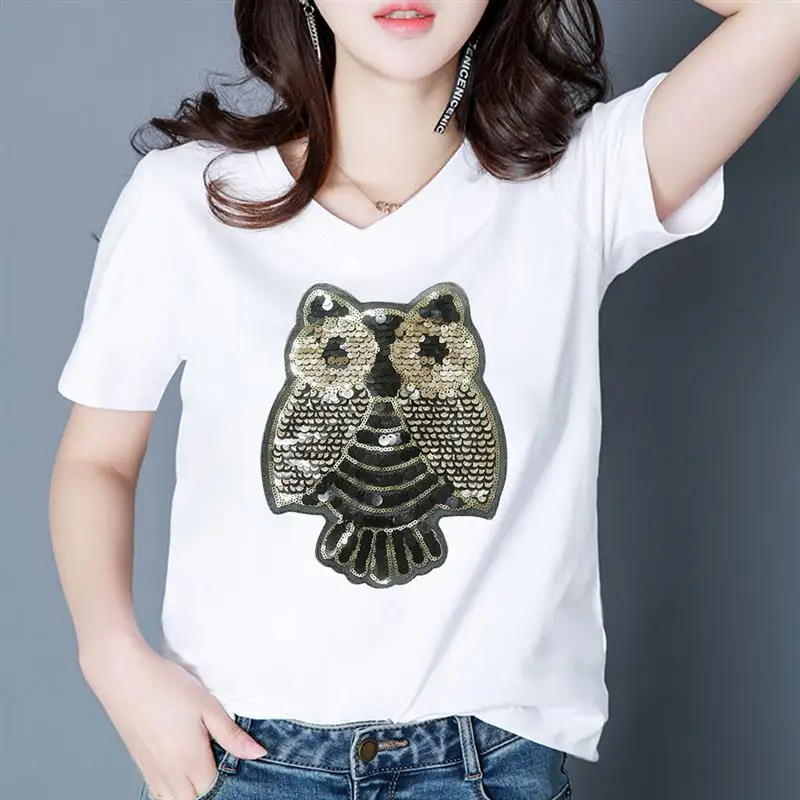 Animals Handmade Diy Sequin Embroidered Cloth Owl Gold Beads Patch Patches For Clothing Y1010 Decor | Дом и сад