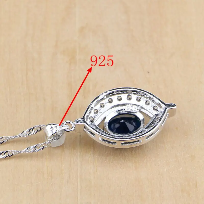 Women 925 Sterling Silver Jewelry Blue Crystal White Zircon Sets Wedding Earrings/Pendant/Necklace/Rings | Украшения и аксессуары