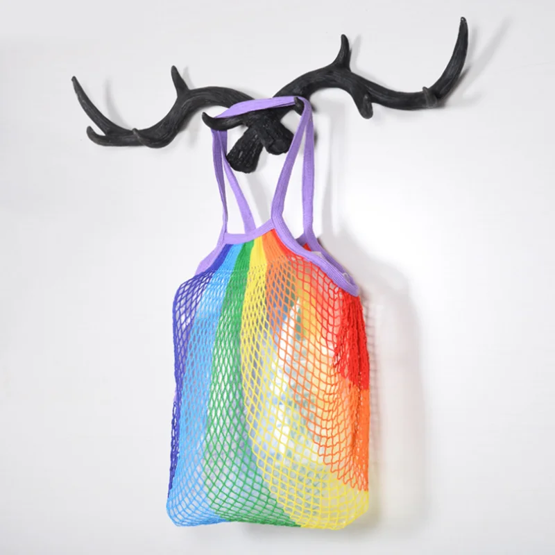 Fashion Beach Bag Rainbow Color Supermarket Shopping Women Girls Portable Colorful Handbag Net Storage Bolsa Feminina | Багаж и сумки