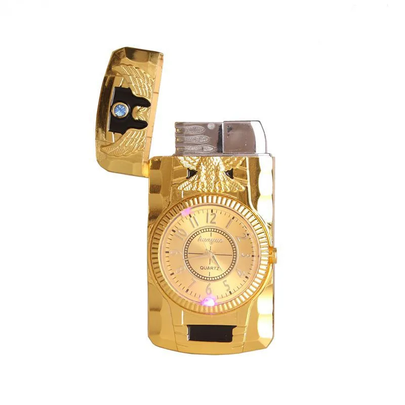 

Butane Jet Lighter Clock Torch Lighter Men Gold Watch Quartz Compact Jet Butane Cigarette Cigar Straight Fire Lighter NO GAS