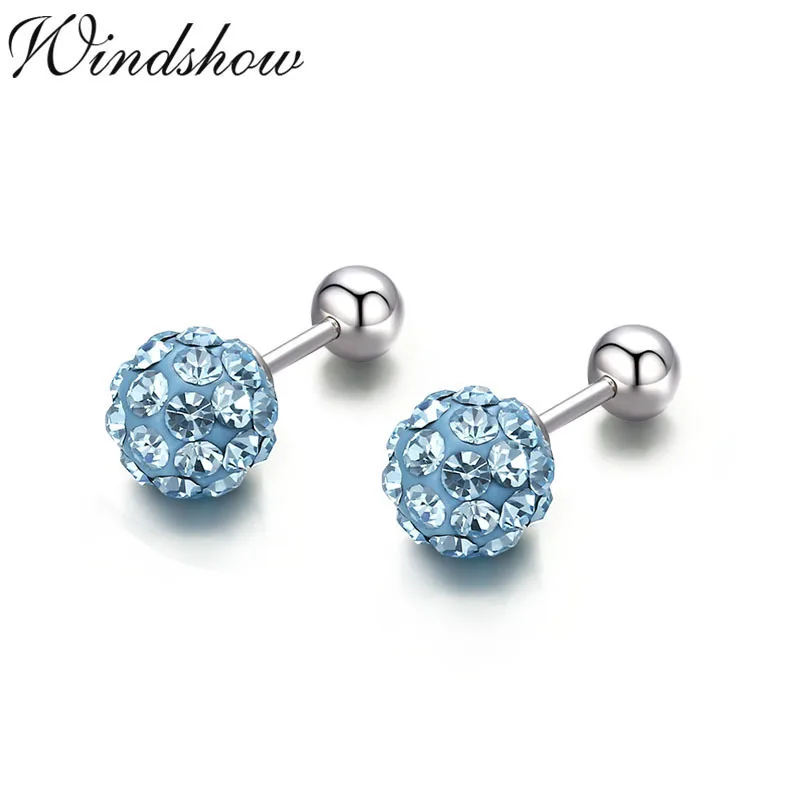 Light Blue Серьги-гвоздики с милыми кристаллами, круглыми шариками, 925 пробы, серебряными винтами сзади, для женщин, девочек, детей, детей, ювелирные изделия Orecchini Aros Aretes - Окраска металла: Light Blue