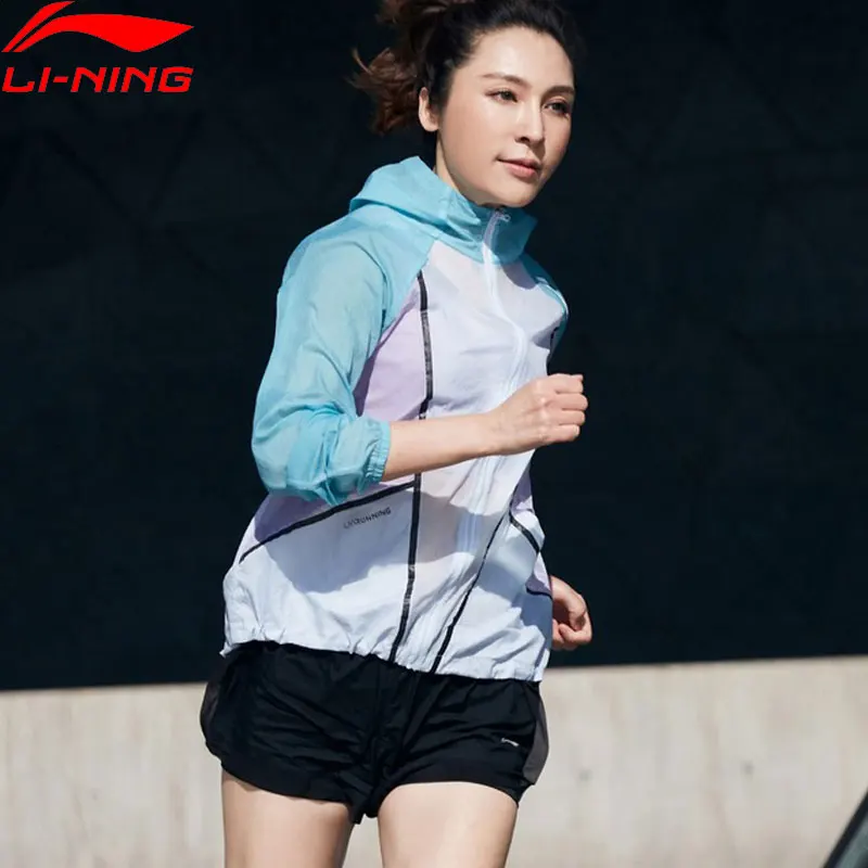 Женская Беговая ветровка Li Ning дышащая спортивная куртка с капюшоном и подкладкой