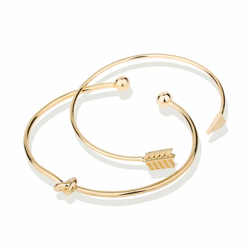 Модные простые 2 шт./упак. сплава стрелка узлом открытие браслет для женщин