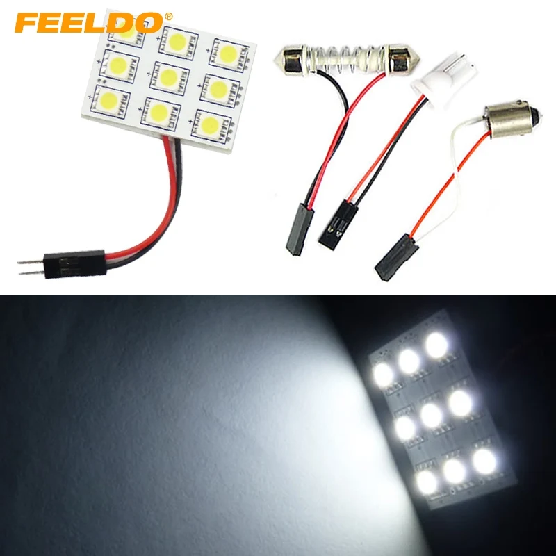 FEELDO 1 шт. белый 9SMD 5050 3 Chips Автомобильный светодиодный светильник купольная панель