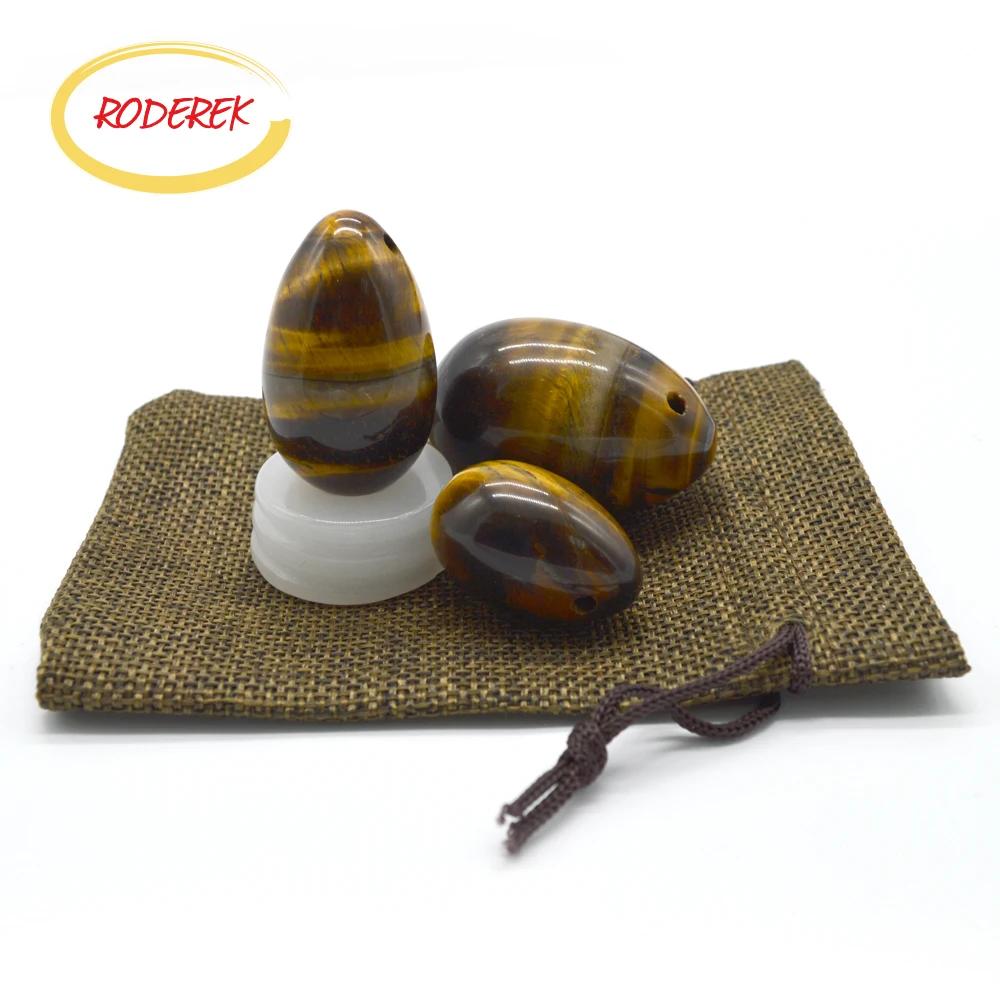 Нефритовый набор яиц для массажа Просверленный тигр глаз камень Yoni яйцо здоровья