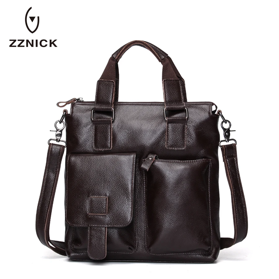 ZZNICK 100% натуральная кожа Портфели Для мужчин сумка Бизнес сумки 14 дюймов ноутбука