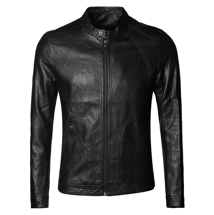 Men Autumn and Winter New Style Slim Brand Short Faux Leather Jacket Men's Retro Zipper Black Casual Solid | Мужская одежда