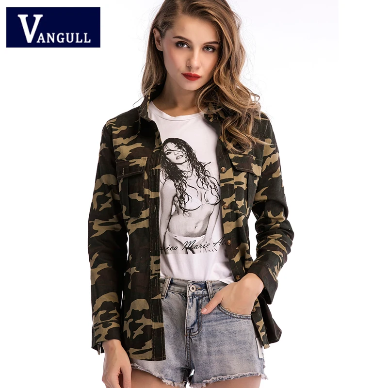 Весенняя модная женская одежда Vangull 2019 базовые куртки с камуфляжным принтом
