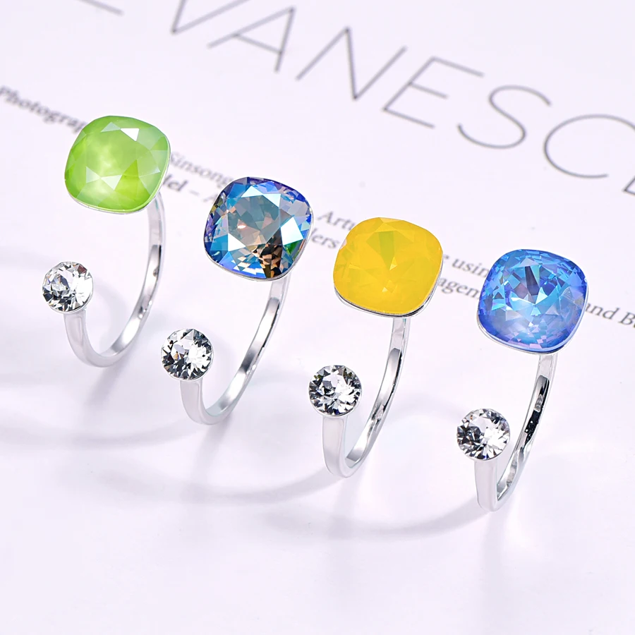 Новые цветные открытые кольца с кристаллами SWAROVSKI для женщин, модное элегантное кольцо для свадебной вечеринки, ювелирные аксессуары, подарок для мамы и девочки