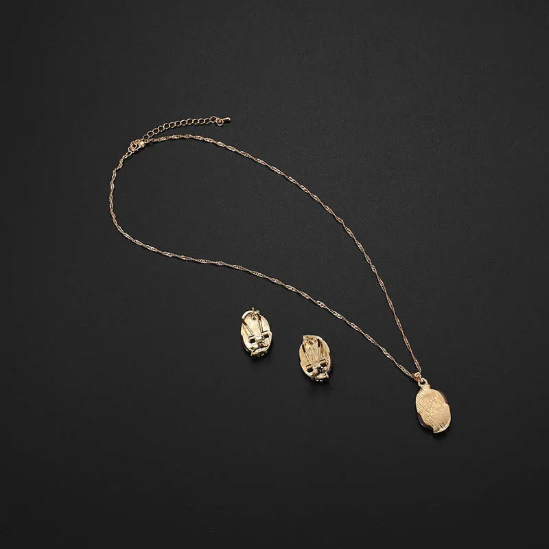 European and American Fashion Ellipse Pink Opal Necklace Earrings Set | Украшения и аксессуары