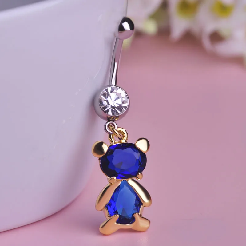 Кольцо в пупок Медведя Подвеска виде животного пирсинг длинный пупка Кольца для