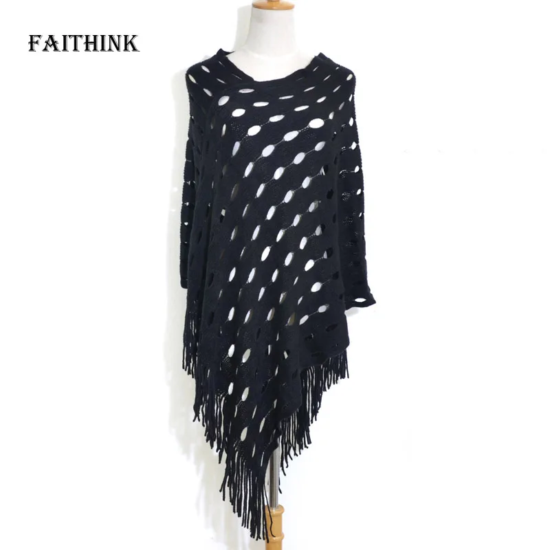 Женское пончо с дырками FAITHINK осенне зимнее Свитера шарфом Женский Повседневный