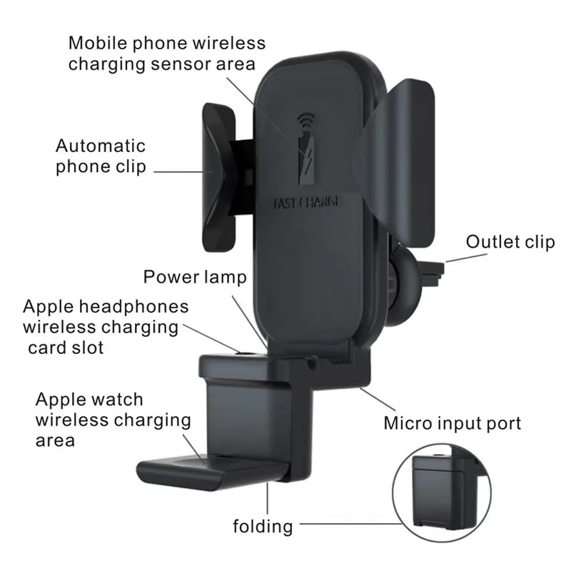 Youbina 3 в 1 Qi автомобильное беспроводное зарядное устройство для Apple iPhone 8 x xr xs max Watch 4