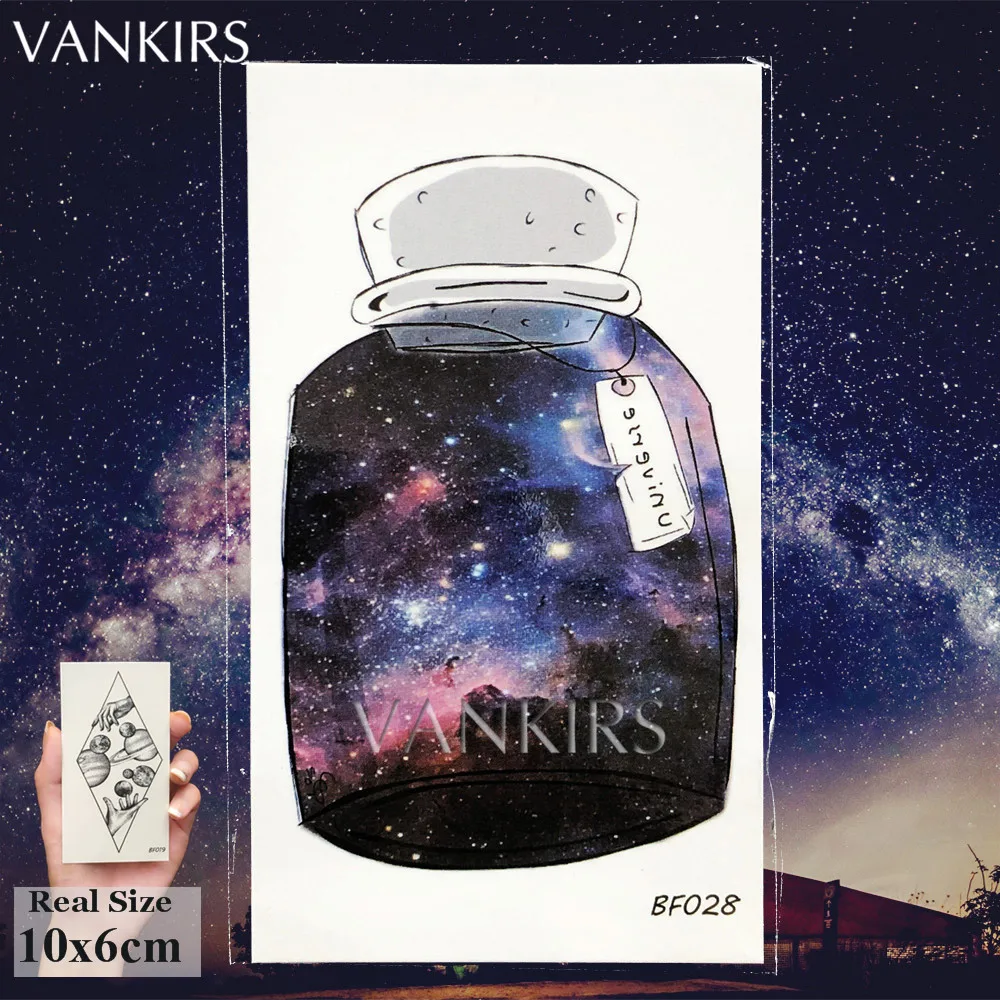 VANKIRS, черная бутылка, чашка Галактики, пик, на заказ, Временные татуировки, наклейки для женщин и мужчин, боди, рука, грудь, искусство, тату, водостойкие, поддельные татуировки - Цвет: VBF028