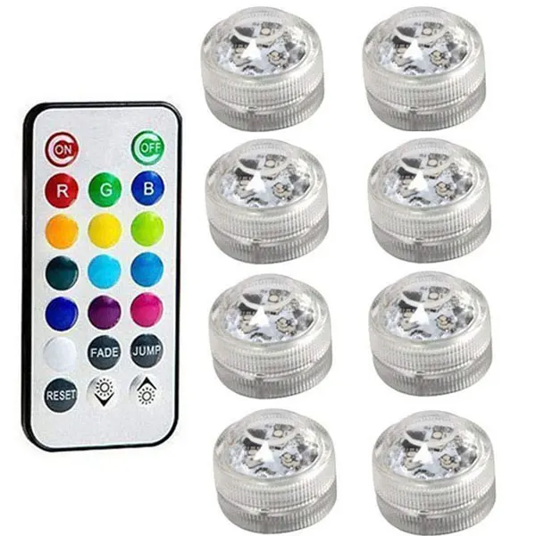8 lights 1 remote IP68 Водонепроницаемый светодиодный погружной светильник на батарейках, разноцветный, RGB, для аквариума, пруда, бассейна, свадебной вечеринки - Цвет: 8 lights 1 remote