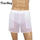Быстросохнущие Прозрачные Пляжные шорты TiaoBug на шнурке с эластичным поясом, мужские плавки, со встроенными сетчатыми трусами, купальный костюм