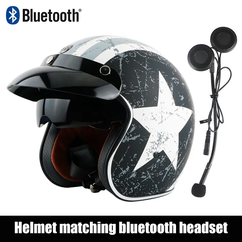 Винтажный мотошлем T57 moto rcycle 3/4 с открытым лицом шлем Cool skull moto casco moto cicleta Capacete с внутренним козырьком - Цвет: with Bluetooth