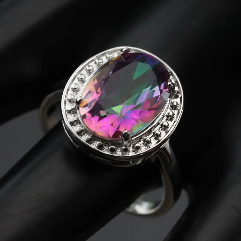 Разноцветные радужные камни Серебряный цвет Ювелирные наборы для женщин