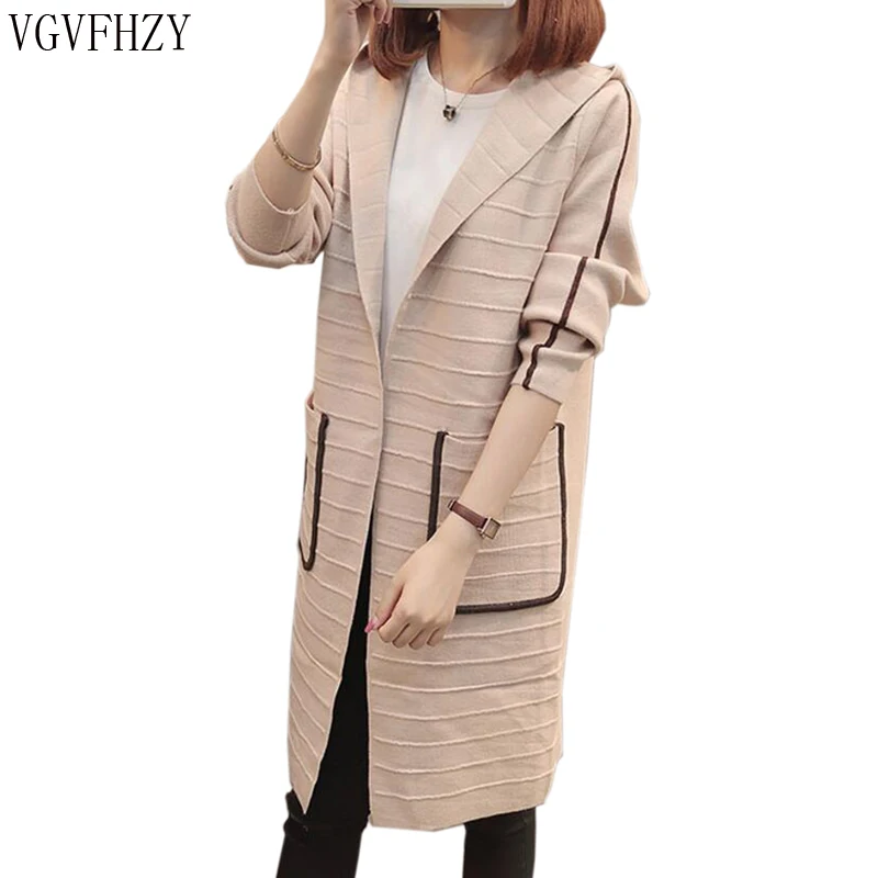 2018 Autumn Winter Women Long Sleeve Knitted Cardigan Sweater Thick Warm Hooded loose Pull Femme Feminine Coat |