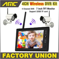 new 7 inch monitor wireless cctv kit 2 4ghz 4ch channel cctv dvr 2pcs wireless cameras audio night vision home security system