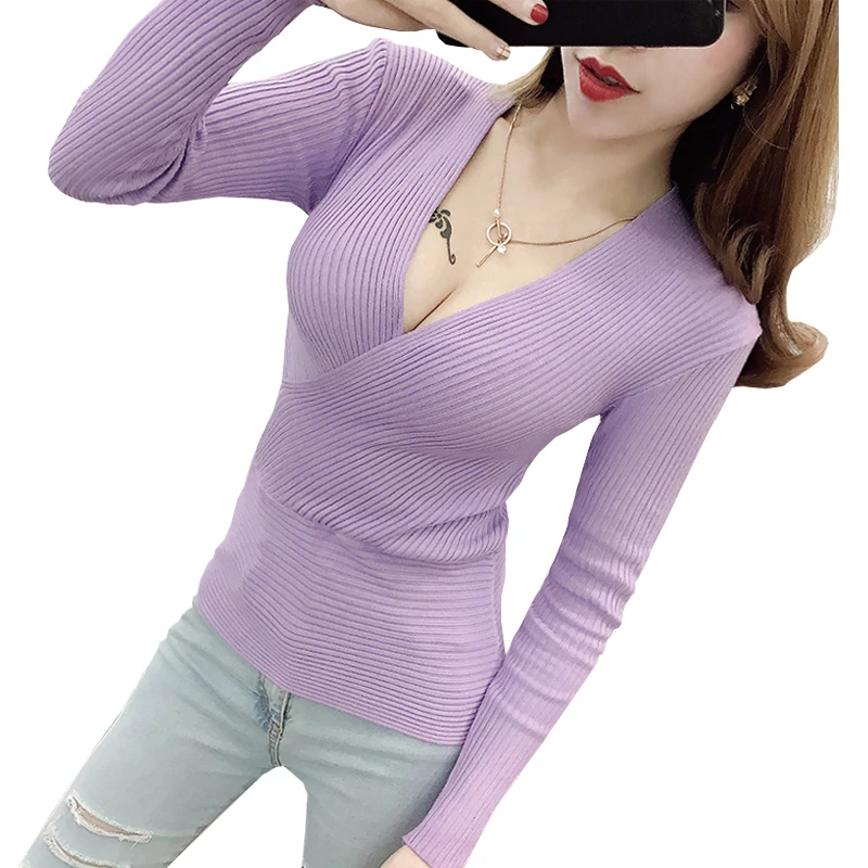 Blusas De Inverno Feminina 2020 Winter Slim Long Sleeve Knitted Sweater Sexy V-Neck Women Sweaters Fashion Pullover Pull Femme |