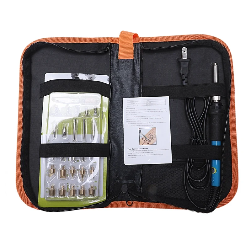 Us Plug 60W 220V 28Pcs Electric Soldering Iron Temp Adjust Wood Embossing Burning Carving Pyrography Engrave Tool Kit +Solder |