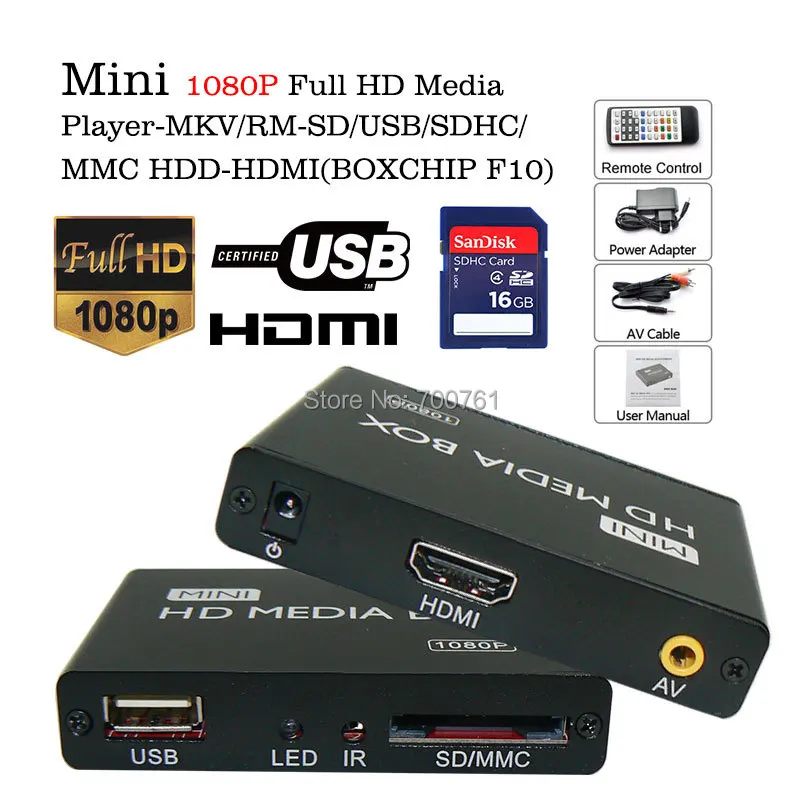 Мини Full HD 1080 P HDD медиаплеера MKV/RM SD/USB/SDHC/MMC Boxchip f10) HDMI Multi Media Player|player mkv|hdmi multimedia playermedia