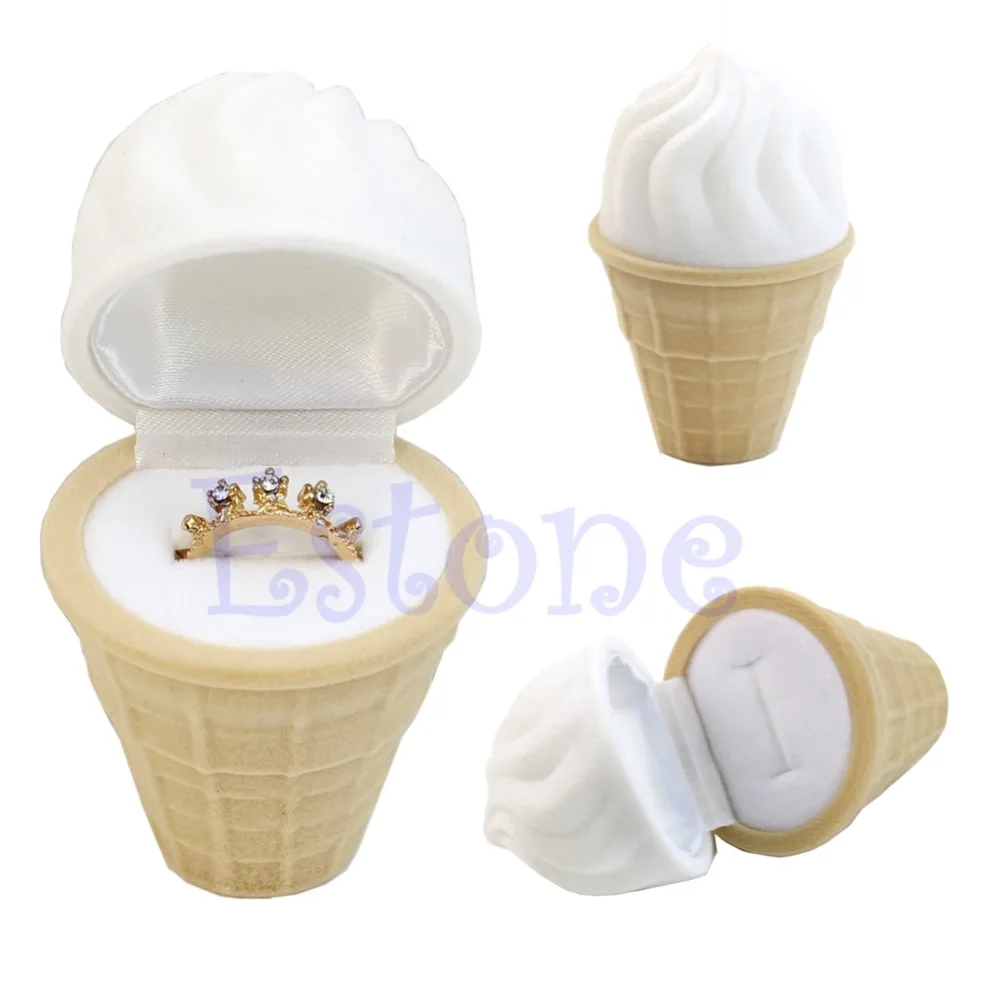 

1Pc Velvet Ice Cream Wedding Earring Ring Pendant Jewelry Display Box Gift