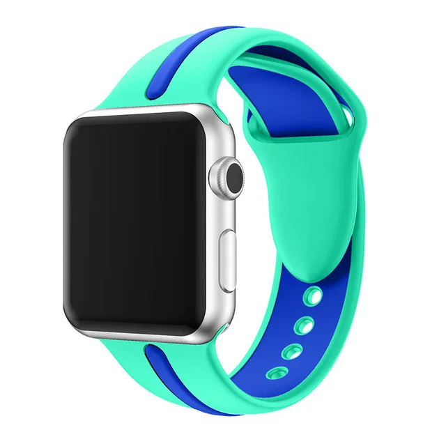 green-blue Силиконовый ремешок JANSIN для apple watch series 5 4 3 2, спортивный ремешок для iwatch 38 мм/42 мм/40 мм/44 мм, цветной ремешок для замены - Цвет ремешка: green-blue