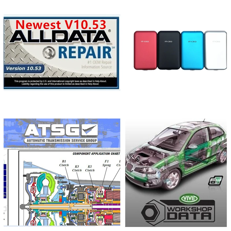 Новейшая модель alldata 10 53 Авто Ремонт Программное обеспечение atsg яркий с