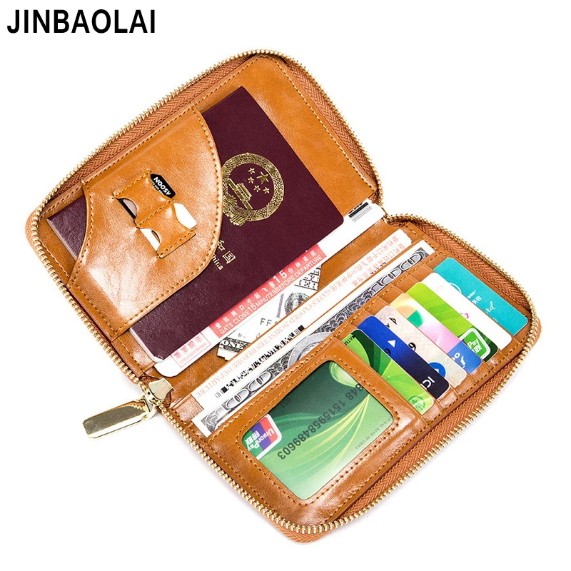 Бренд JINBAOLAI, вместительный Держатель для паспорта из натуральной кожи, многофункциональная сумка на молнии для мужчин и женщин, тонкая дорожная сумка для мужчин ts