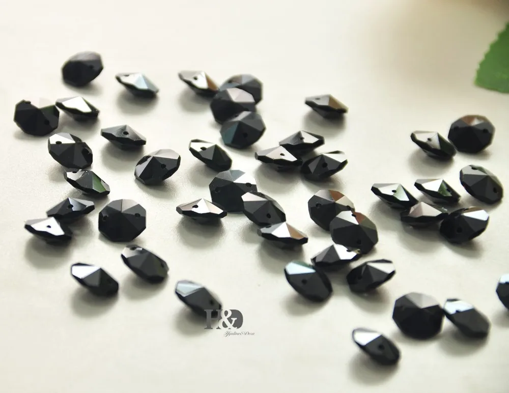 Стеклянные Восьмиугольные бусины для люстры 50 шт./лот 14 мм черные вечерние