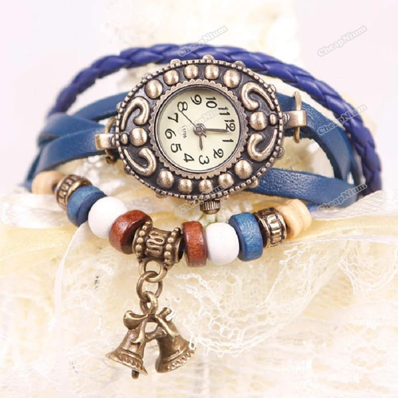 cheapnium Top fashion New Retro Casual Ladies Girls Weaving Mix Colors Quartz Bracelet Bell Wristwatch | Красота и здоровье