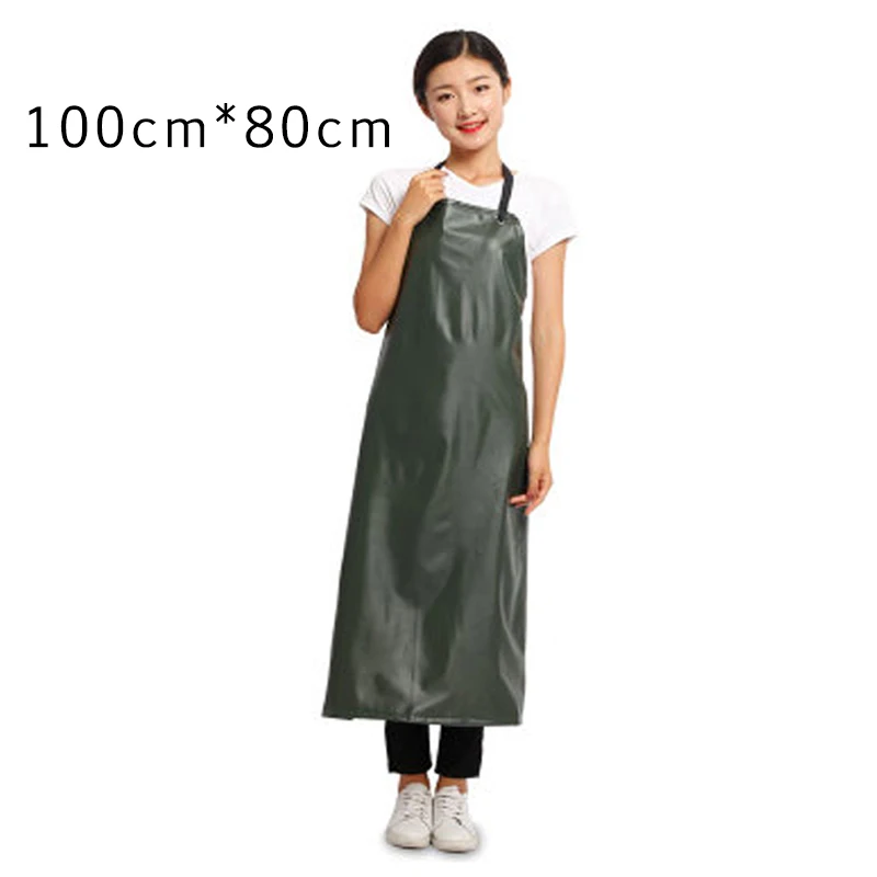 Green Apron-110cm Из искусственной кожи Водонепроницаемый Фартук ПВХ черный Пособия по кулинарии для очистки Длинные без рукавов нагрудник женские фартуки человек шеф-повара аксессуары для официантов - Цвет: Green Apron-110cm