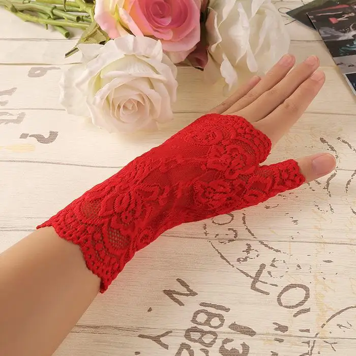 Длинные женские сексуальные кружевные перчатки без пальцев зимние красные черные женские сетчатые перчатки с открытыми пальцами с подогревом