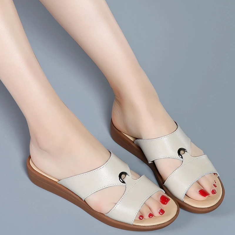 Шлепанцы OUKAHUI женские с открытым носком натуральная кожа сандалии элегантные