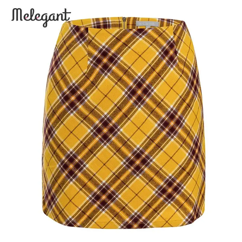 Женская мини юбка mэлегантные повседневная желтая клетчатая с высокой