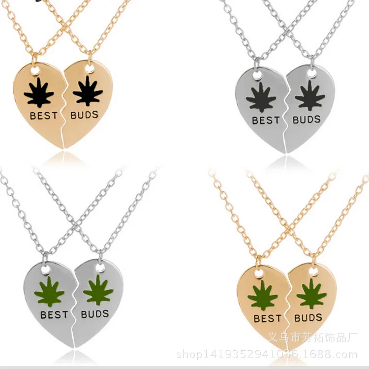 10 good friend splice best buds plant maple leaf two petals mosaic love pendant necklace family brother friendship jewelry | Украшения и