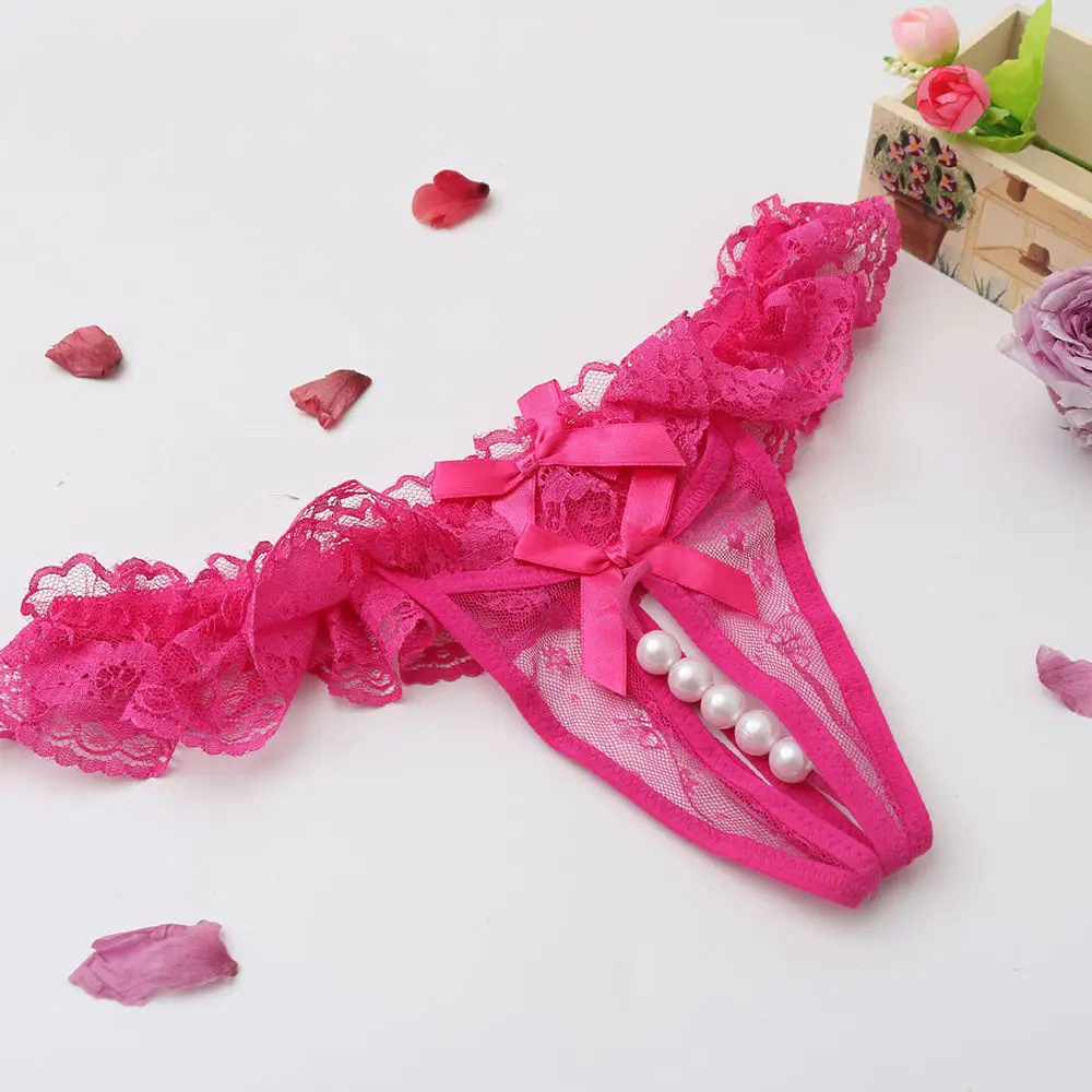 hot pink Женское нижнее белье, удобные трусики с бисером, Цветочные стринги, стринги, кружевные трусы, новинка - Цвет: hot pink