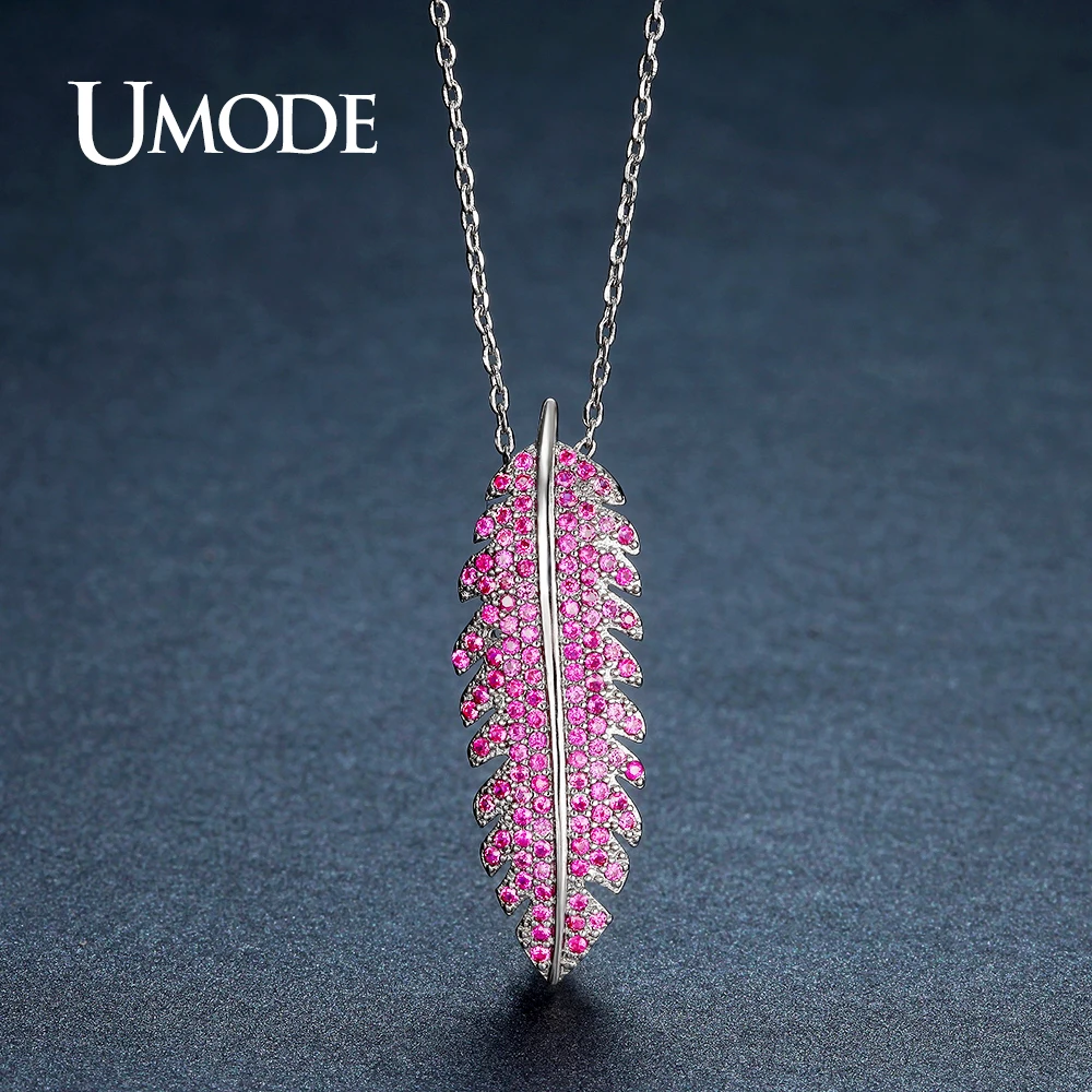 Женский винтажный кулон UMODE розовый красный CZ камни длинные Стразы в виде листьев