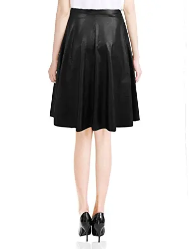 

Women's High-waisted Faux Leather Skirt Midi pleated A-line Skirts
