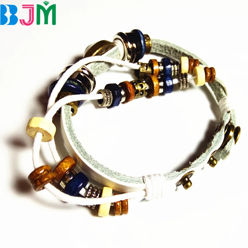 Европа Ретро ручной браслет рыбий глаз multi Слои кожа Нержавеющая сталь рука