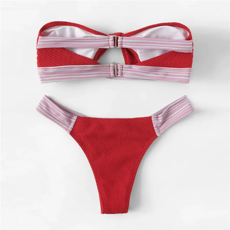 Микро сексуальный бикини 2019 Новый бандо Бикини Набор узел Красный купальник