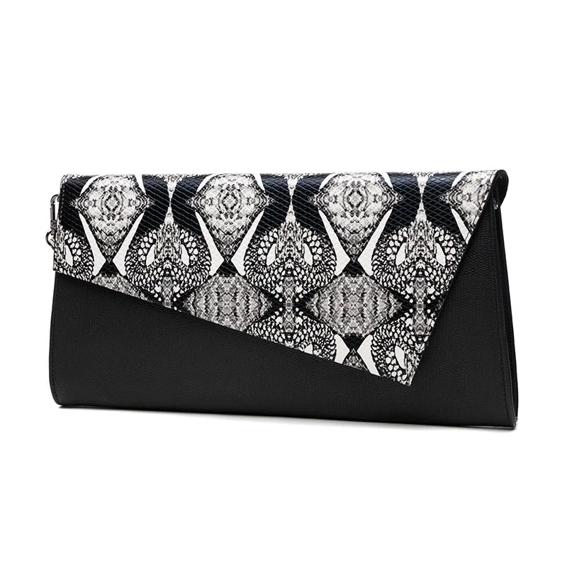 Женский винтажный клатч из натуральной кожи черный под змеиную кожу|evening bags|shoulder