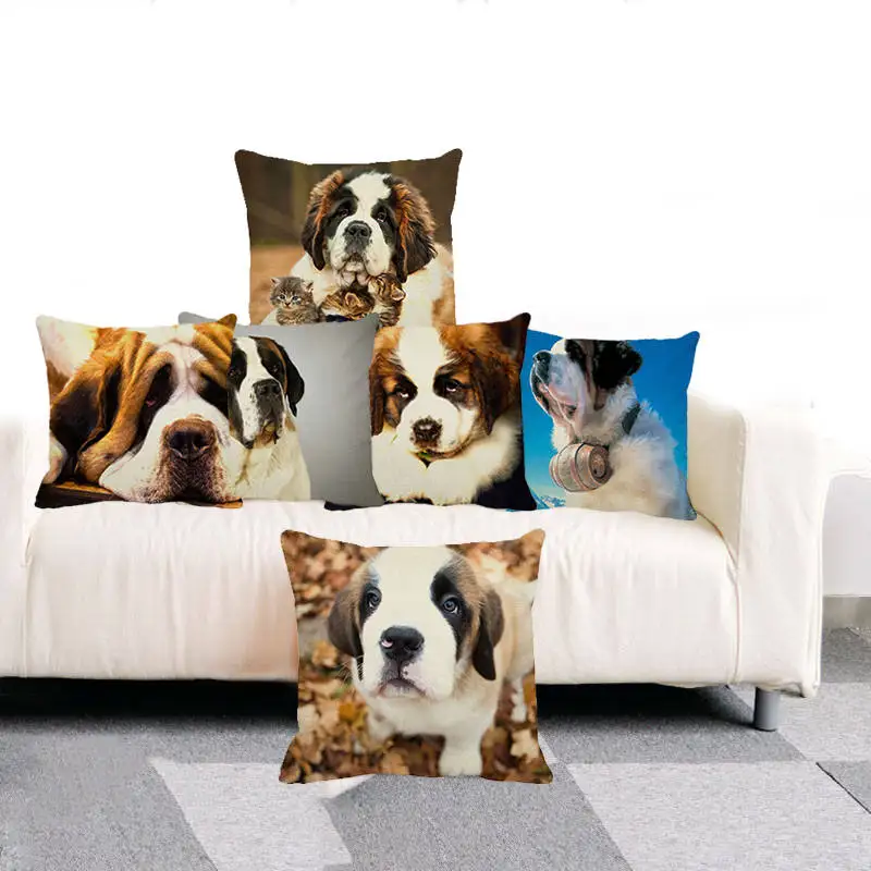 

XUNYU милый чехол с изображением собаки Сен-Бернара, дивана, кровати, наволочка, домашний декор, 45 см * 45 см, наволочка для диванной подушки A0062