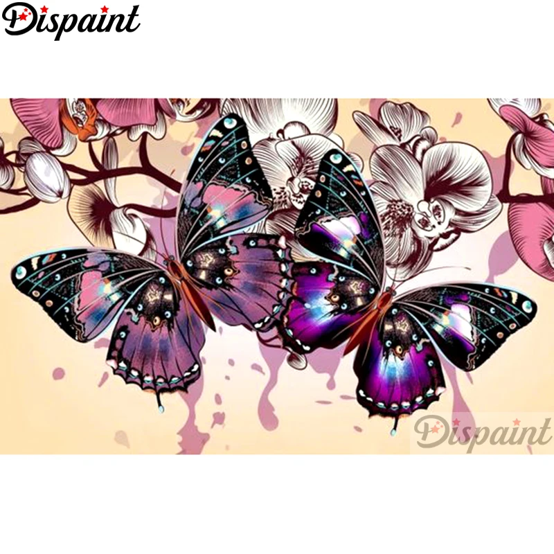 

Dispaint Full Square/Round Drill 5D DIY Diamond Painting "Purple butterfly" Embroidery Cross Stitch 3D Home Decor A10825