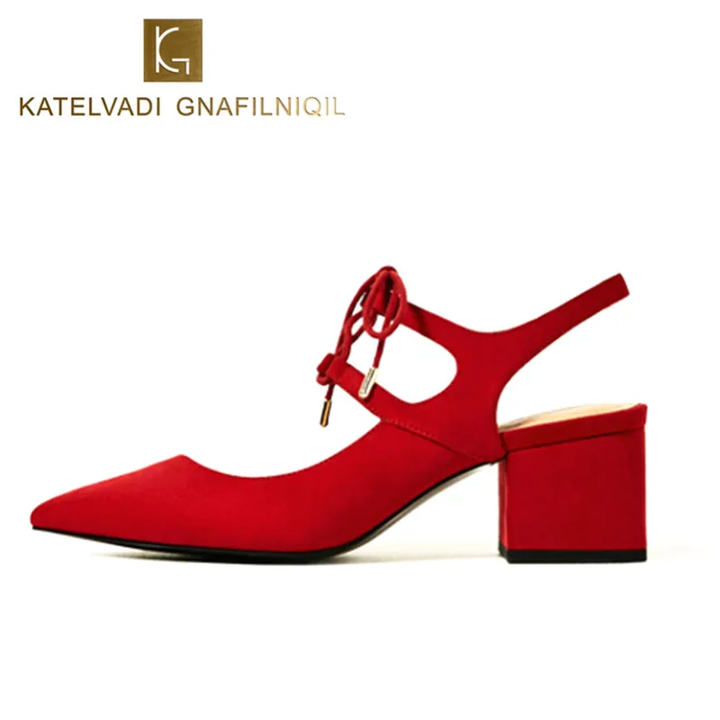 Брендовая обувь женские летние красные туфли-лодочки со шнуровкой на среднем