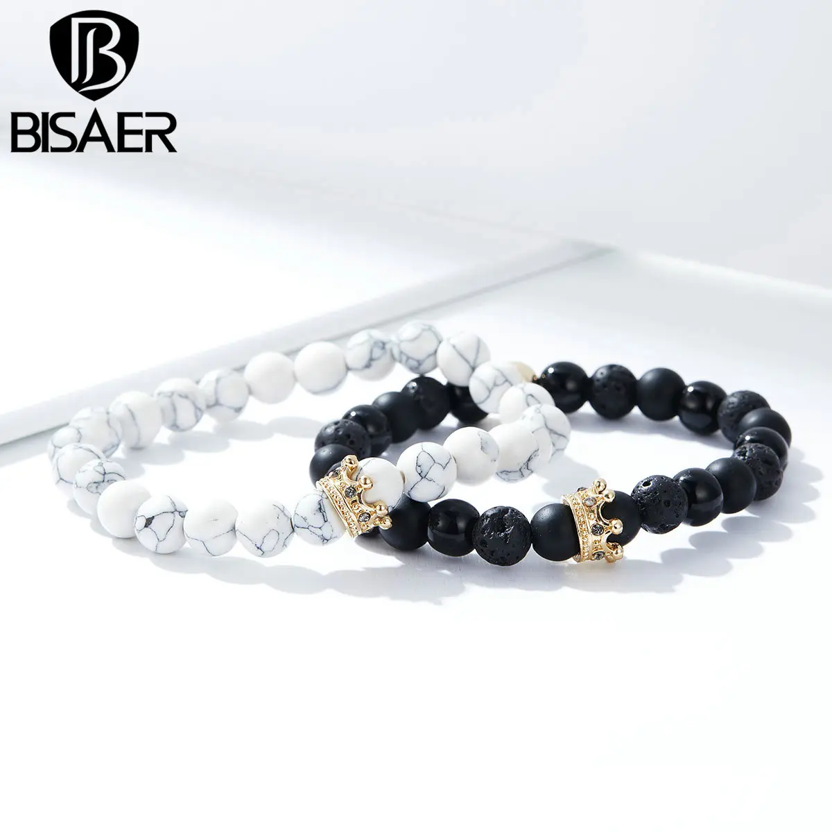 BISAER, 2 шт, из двух частей, бисерные браслеты для женщин, черный и белый, унисекс, браслет, браслет, подарок, ювелирное изделие, EGB004