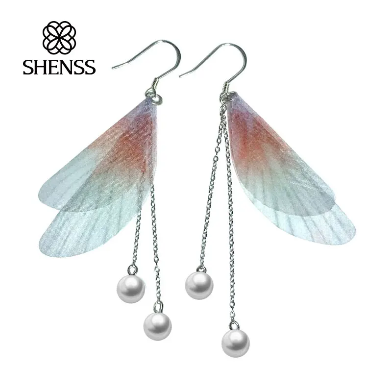 В форме крыла серьги с жемчугом из раковин для Для женщин 925 пробы Серебряные
