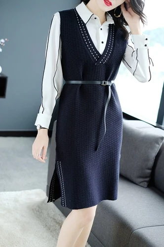 Комплект из 2 предметов для женщин на осень и зиму вязаное женское платье-свитер